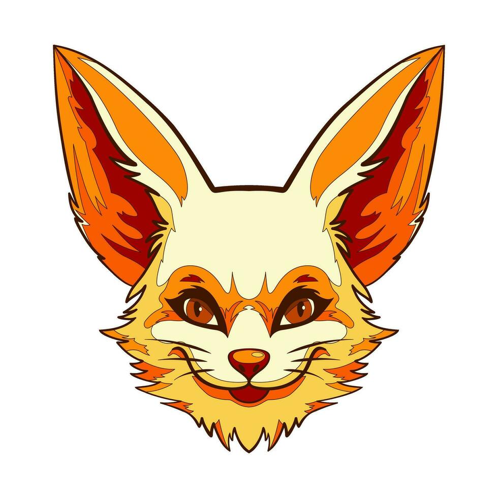 Cute muzzle fennec fox. Portrait of a orange desert fennec fox. Animal head. Vector illustration.