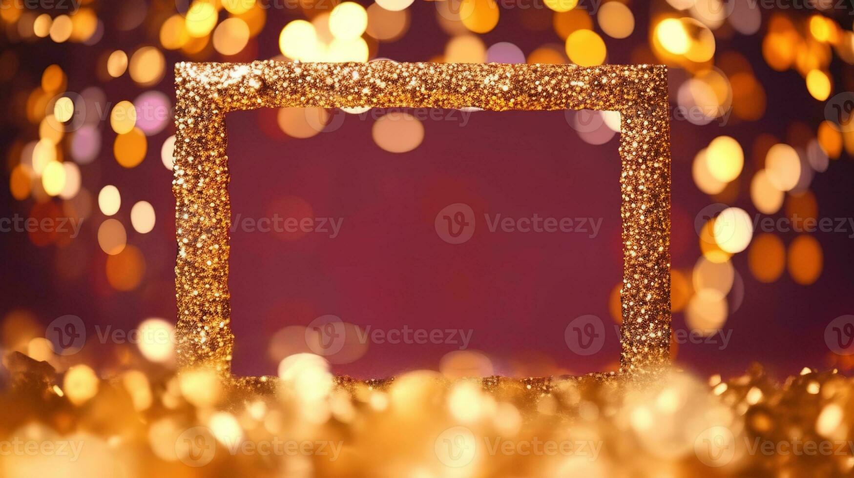 Golden Lights Frame. Festive Glittering Frame with Golden Lights. photo