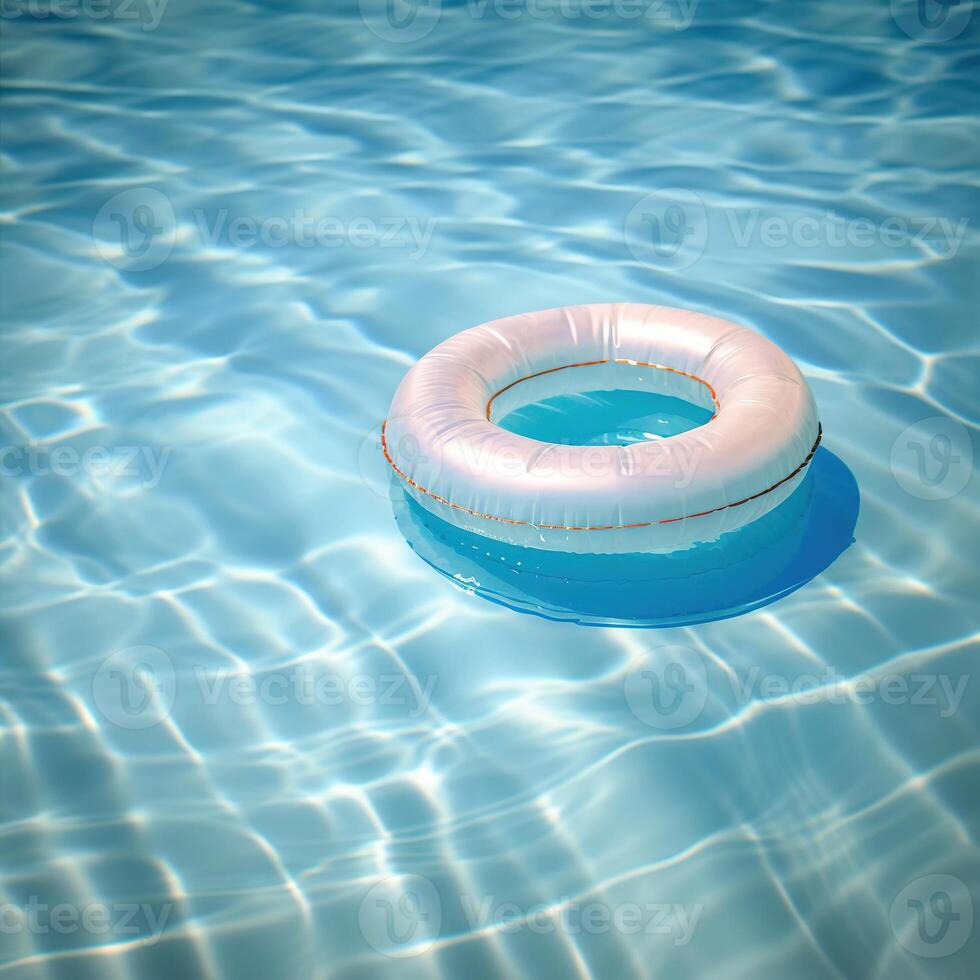 Inflatable mattress in the pool. Inflatable ring in a swimming pool. photo