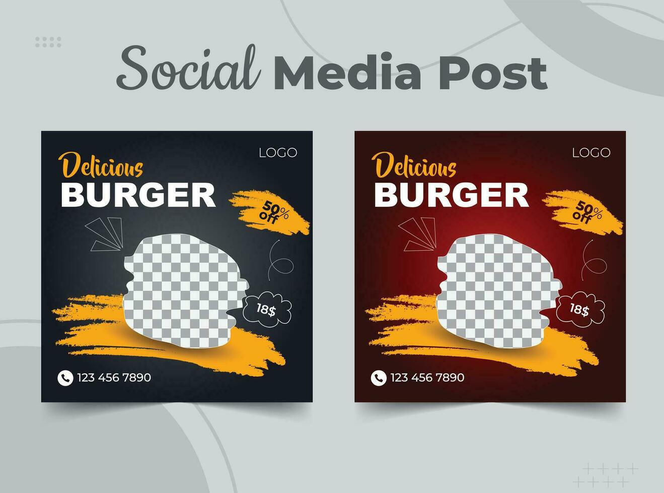 Burger social media post template, Fast food social media template for restaurant vector