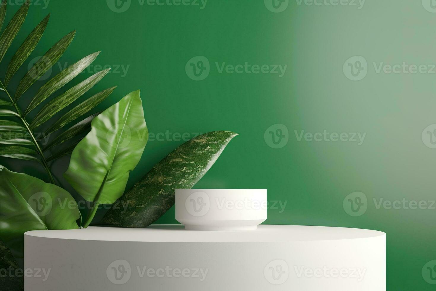 Modern minimal podium stage shelf with green. AI Generated photo