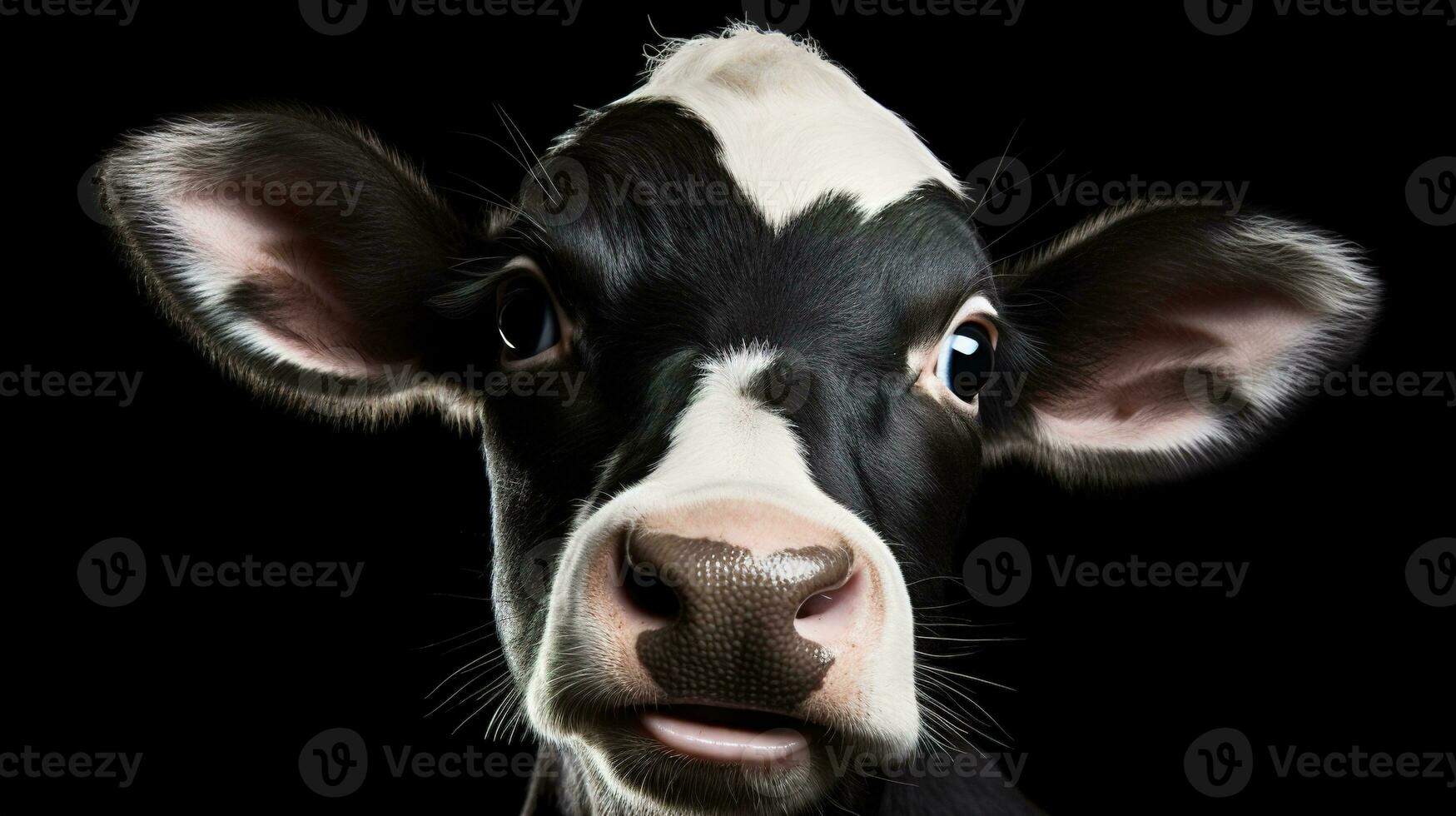 Portrait of a cow. Spotted cow looking at camera against white background. AI Generative photo