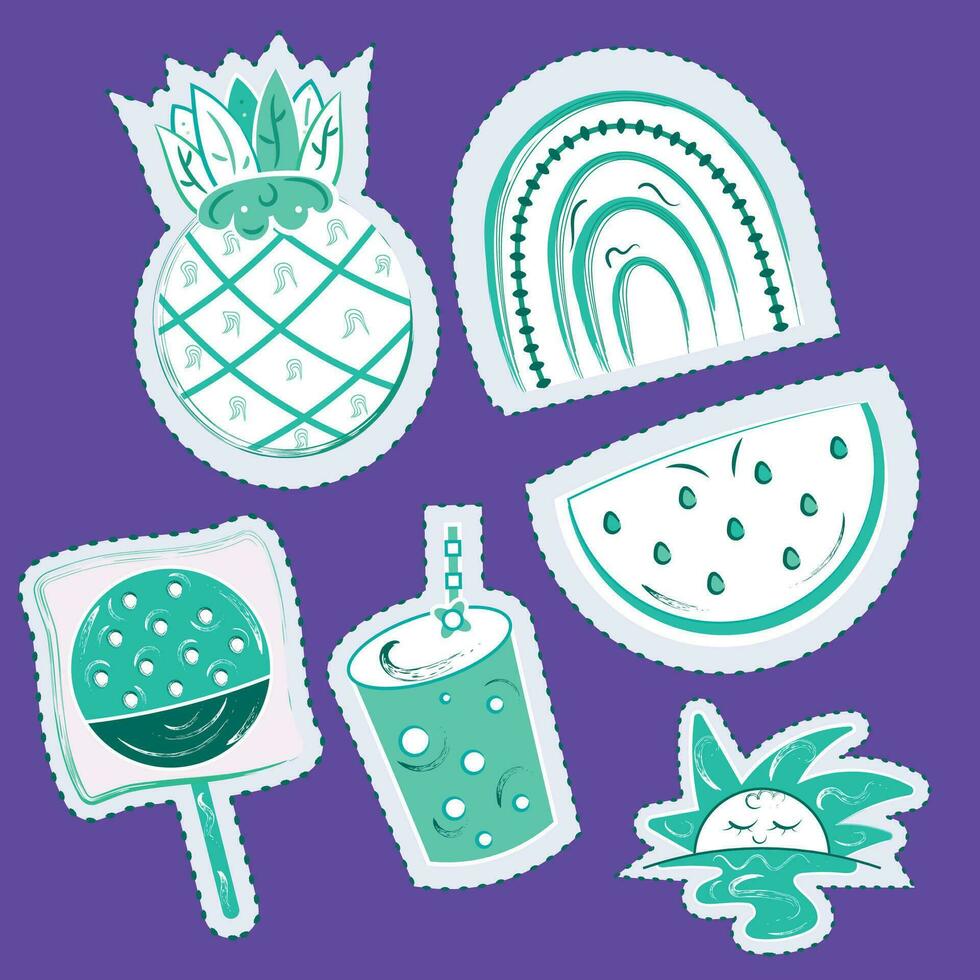 Set of monochrome groovy sketch sticker icons Vector illustration