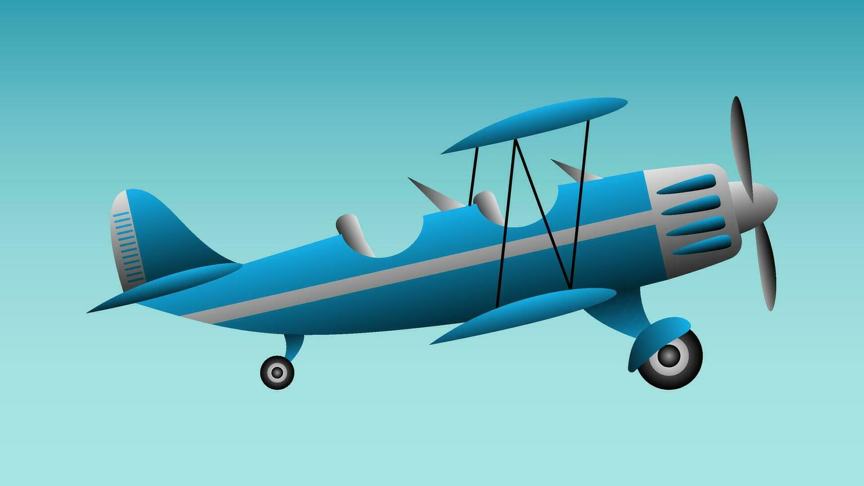 Blue vintage biplane in the sky. Blue air background vector