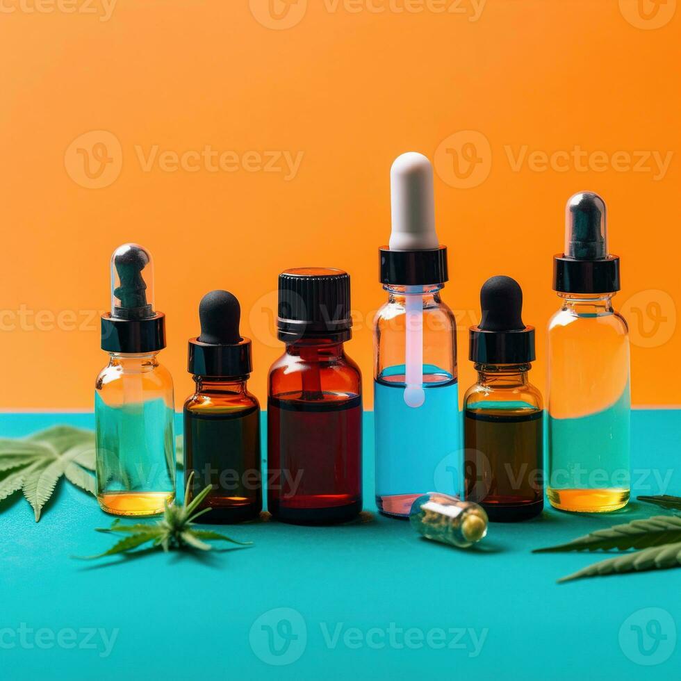 botellas de aceites conjunto de cbd aceites y nutricional suplementos foto