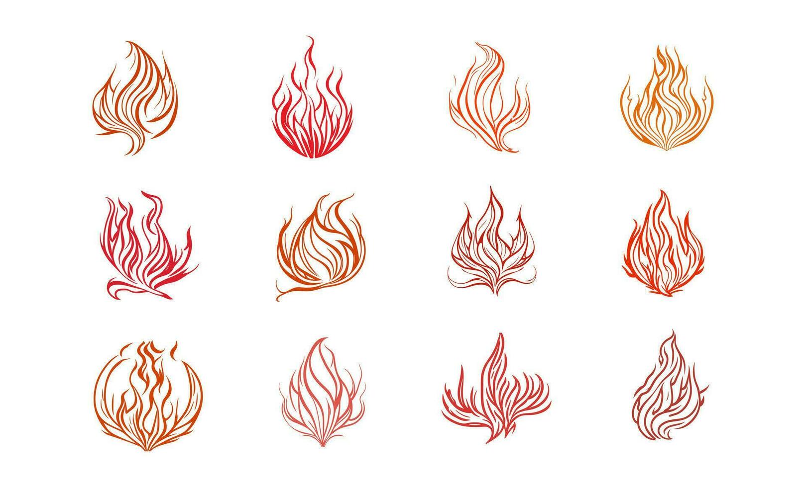 conjunto de ardiente fuego, fuego y hoguera en rojo, naranja y amarillo colores. colección de caliente llameante elementos. vector ilustración