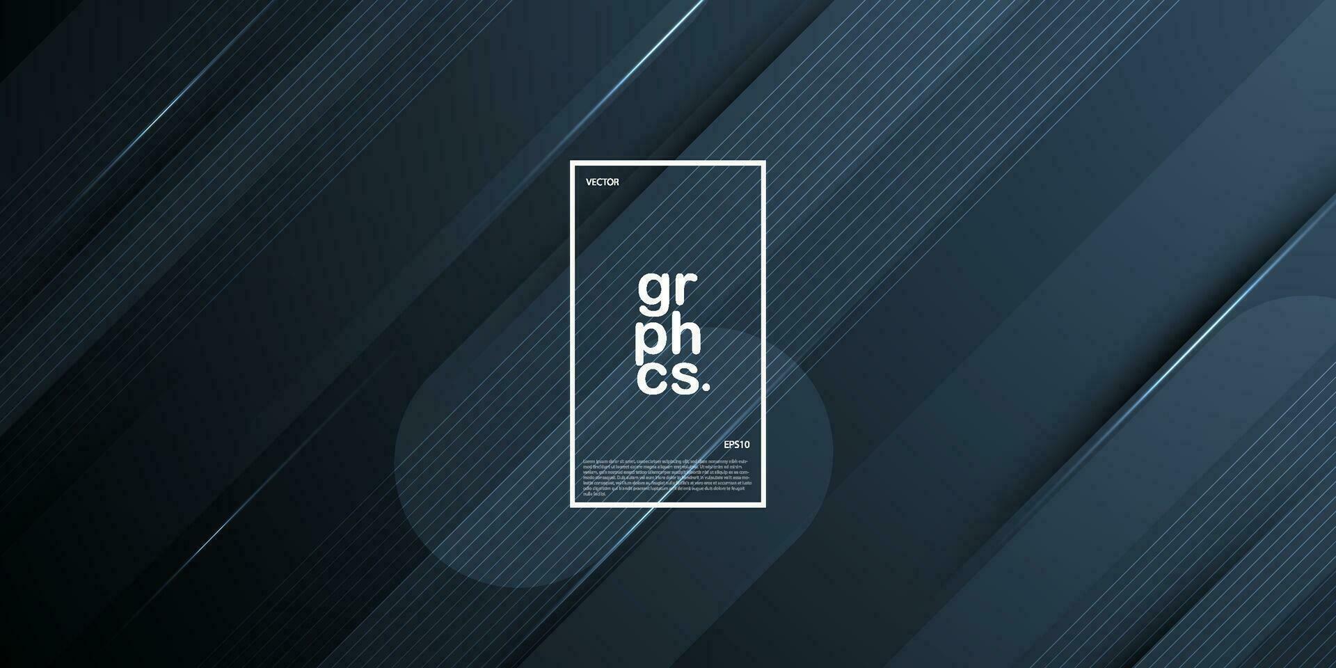 Abstract dark gray futuristic background template vector with shiny lines and lights. Black and gray gradient background with strong pattern design. Eps10 vector