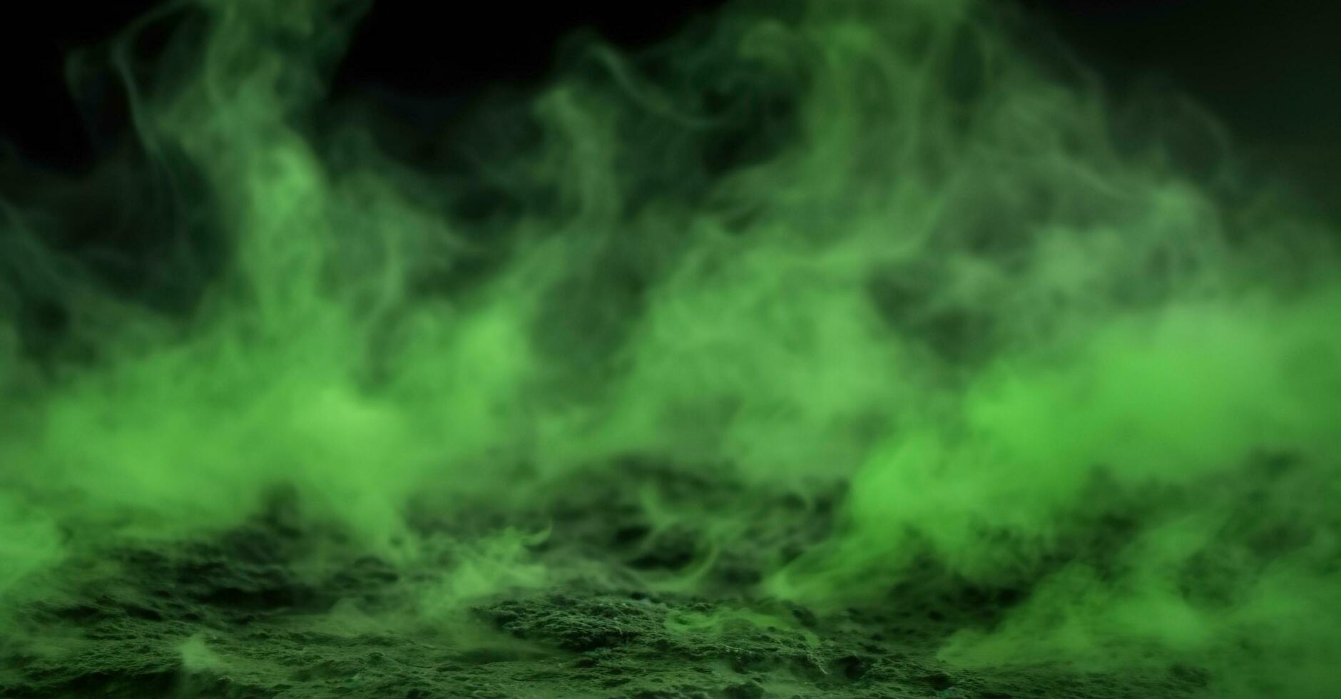 Smoke background. Green smog or fog spreads on ground. AI Generated photo