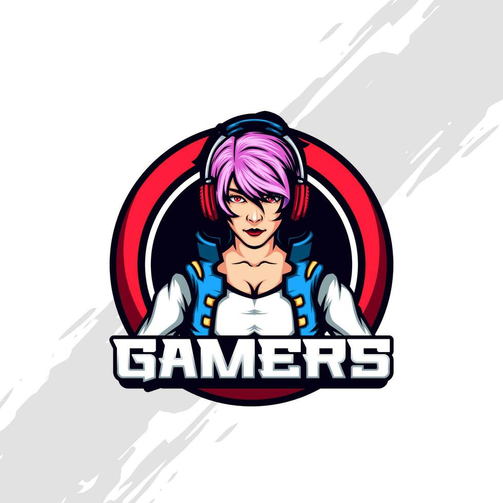 Illustration of Blue Jacket Girl Gamers Mascot Template vector