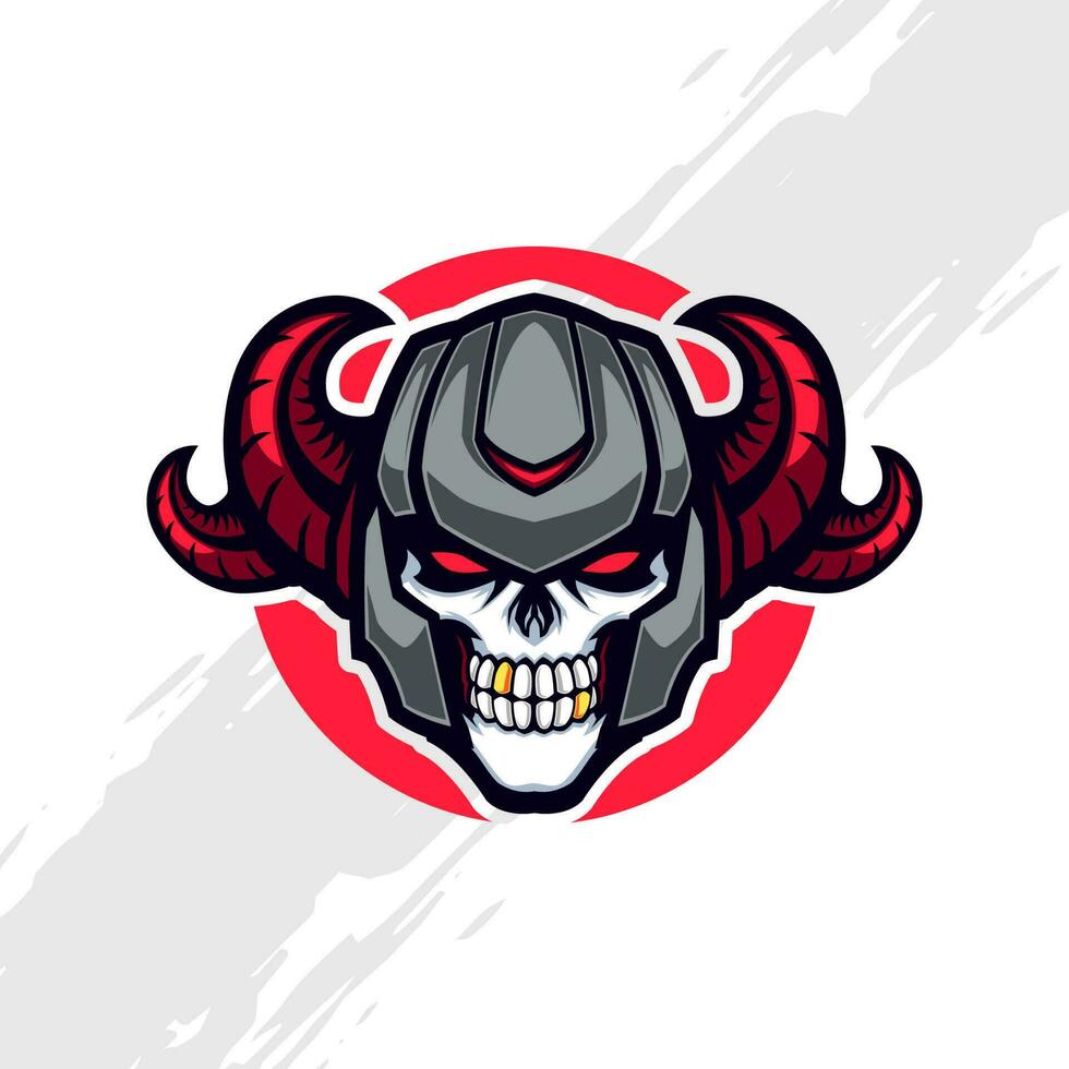 Skull Warrior Mascot Wearing a Black Helmet with Red Horns vector