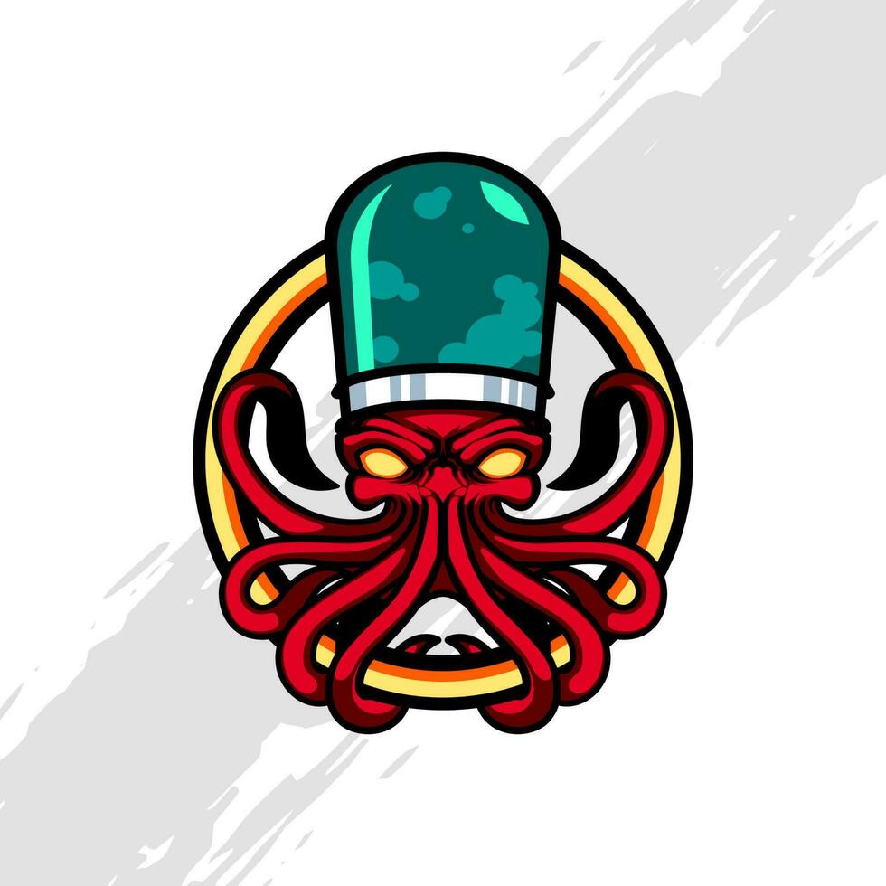 Red Octopus with a Tube Head filled with Green Liquid Mascot vector