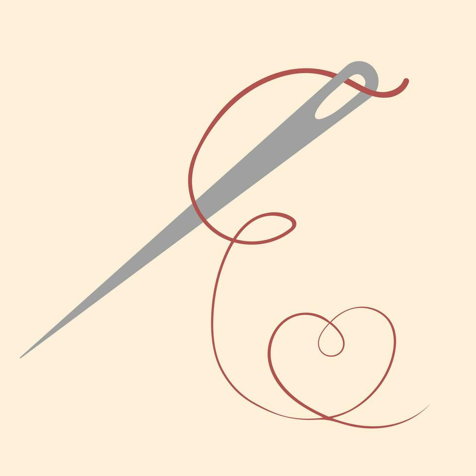 Handmade with love background vector. Needle and thread and heart shape illustration. vector