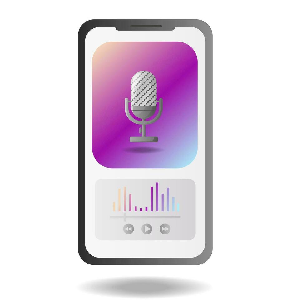 Online podcast broadcasting vector concept illustration. Podcast vector illustration in flat cartoon style. Smartphone with microphone streaming podcast.