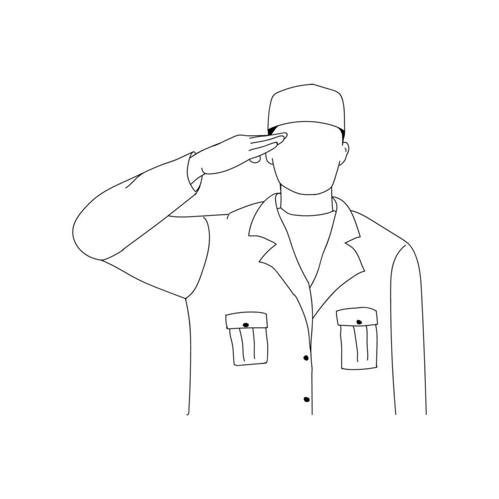 hand drawing person salute vector isolated on white backgroud