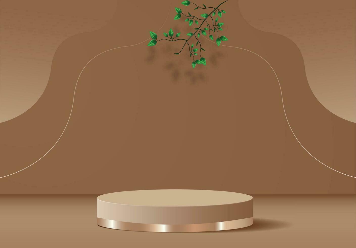 3D Realistic Beige Podium Platform Stand with Entrance Door Backdrop - Minimal Wall Scene for Spa and Beauty Product Presentation Showcase vector