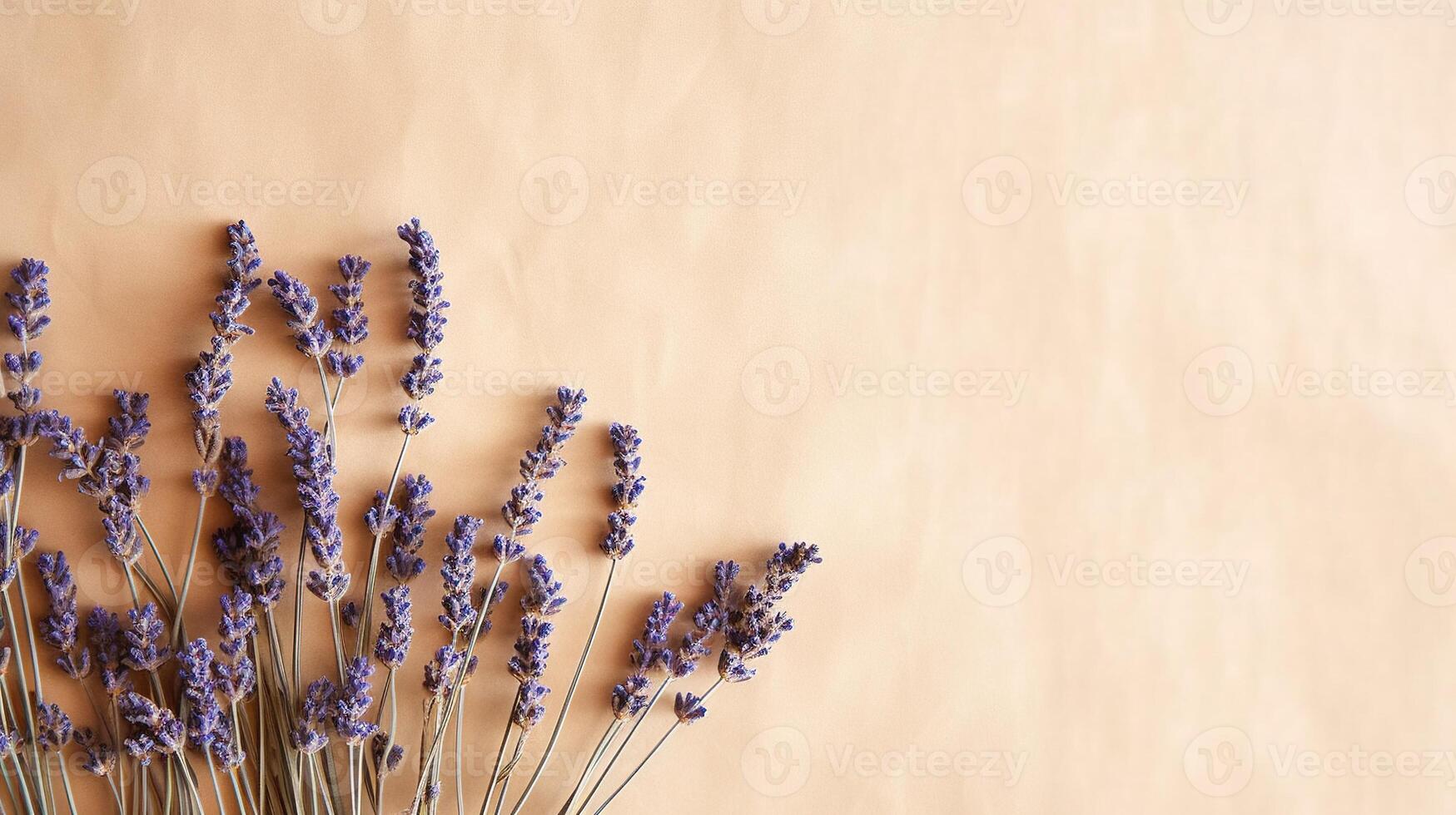 manojo de lavanda flores lavanda seco púrpura flores mínimo plano poner, Copiar espacio antecedentes. ai generado foto