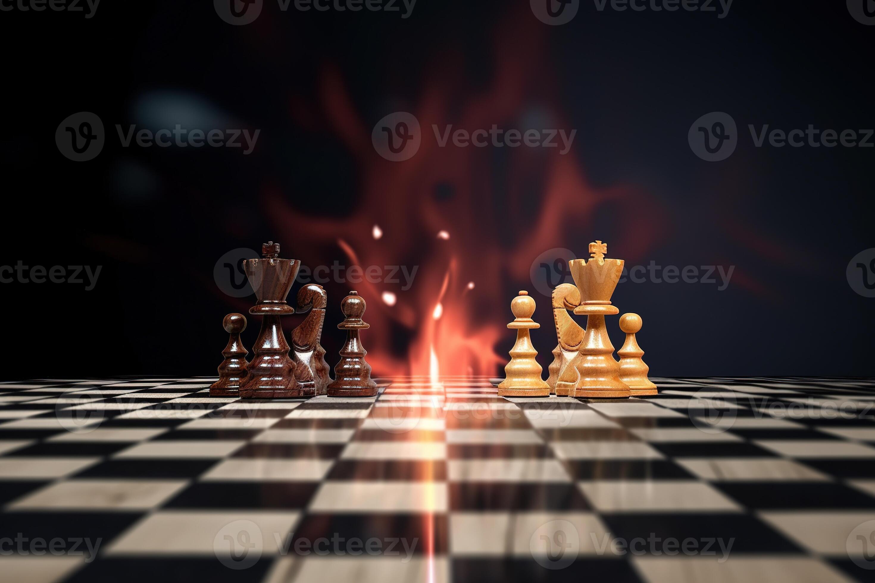 Chess pieces on the chessboard. Versus or VS battle on chessboard. AI