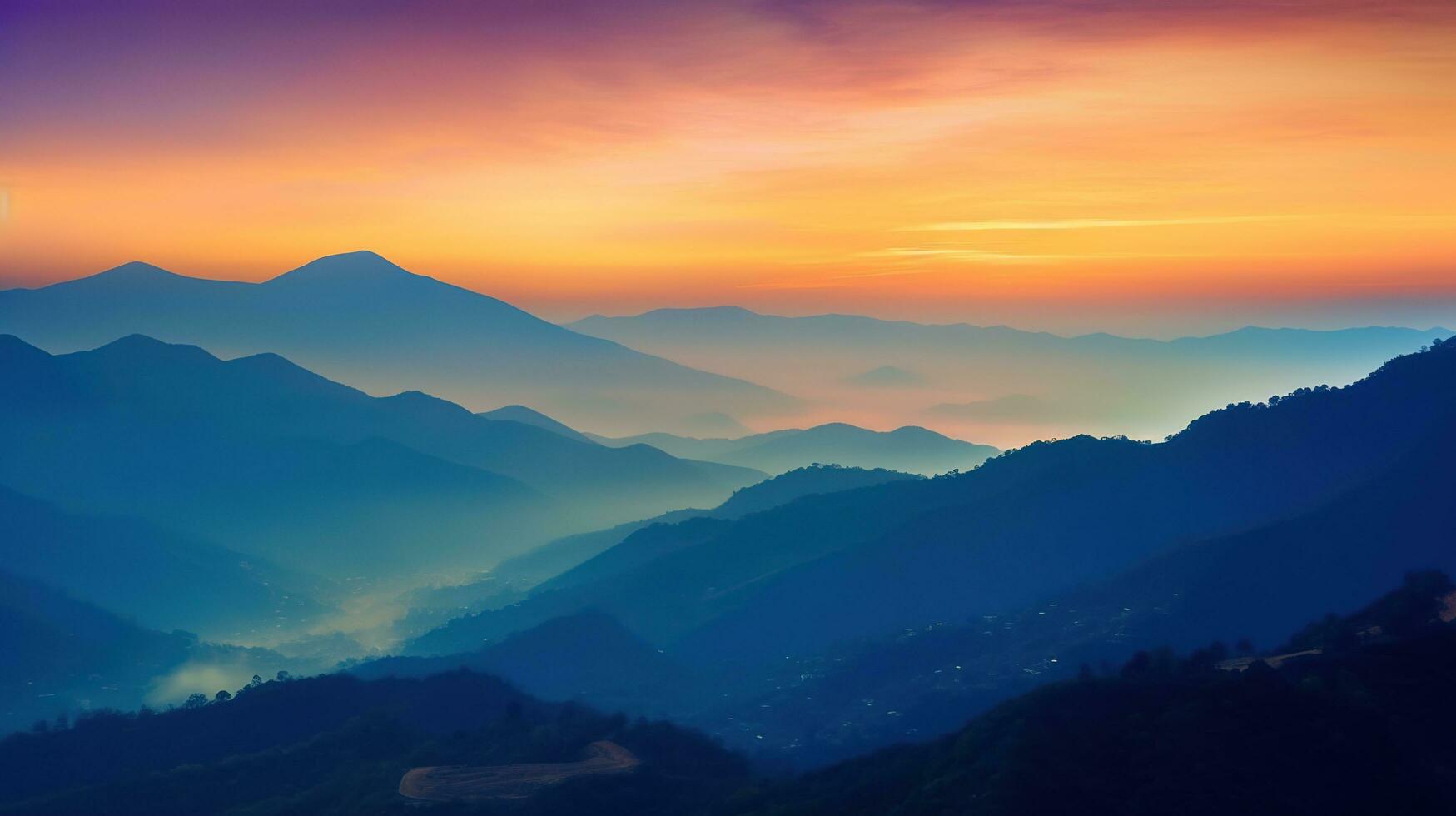 Sunrise over mountains. Mountains sunset nature background. AI Generated photo