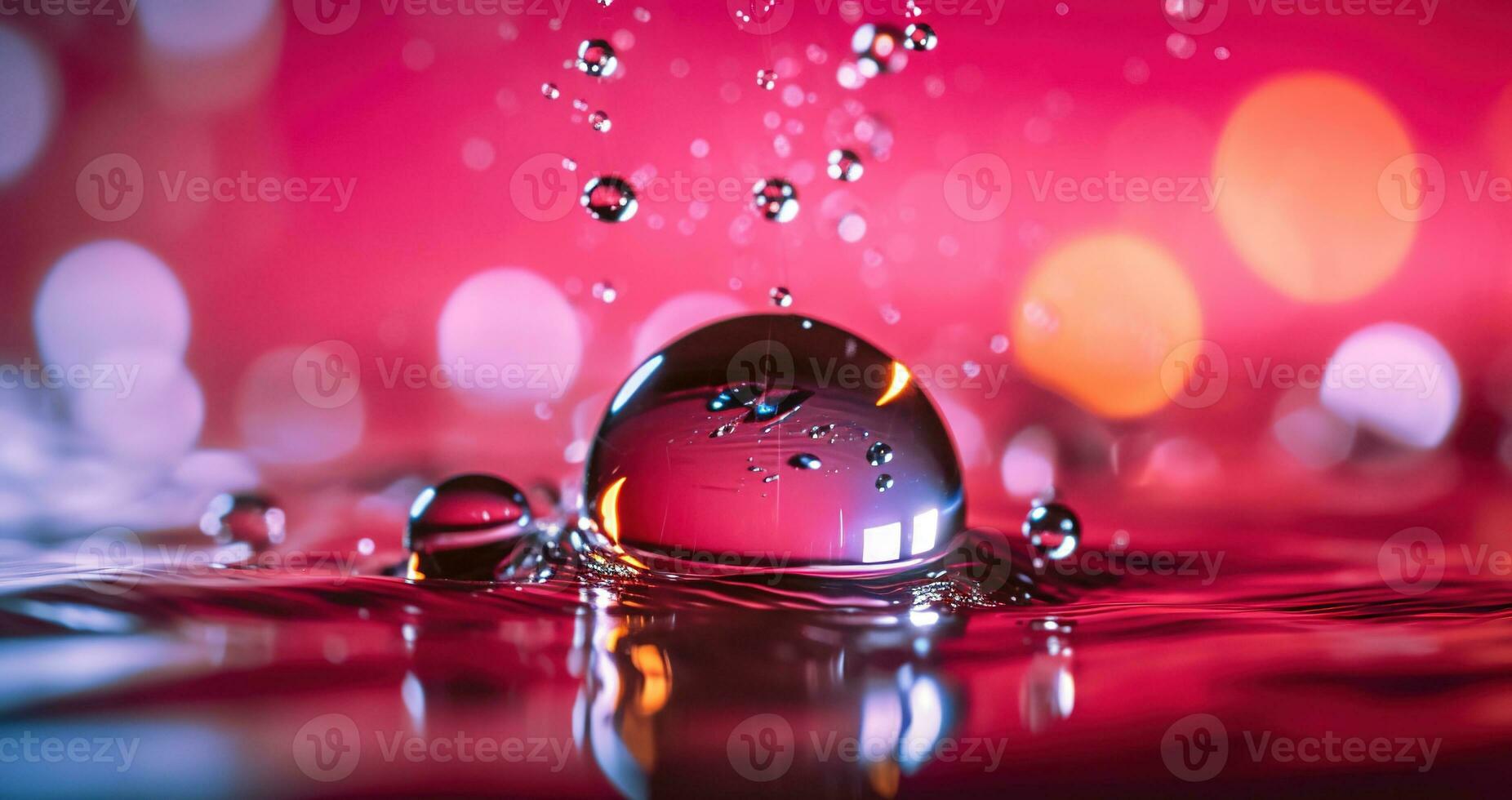 soltar en púrpura. agua gotas con un de colores antecedentes. ai generado foto