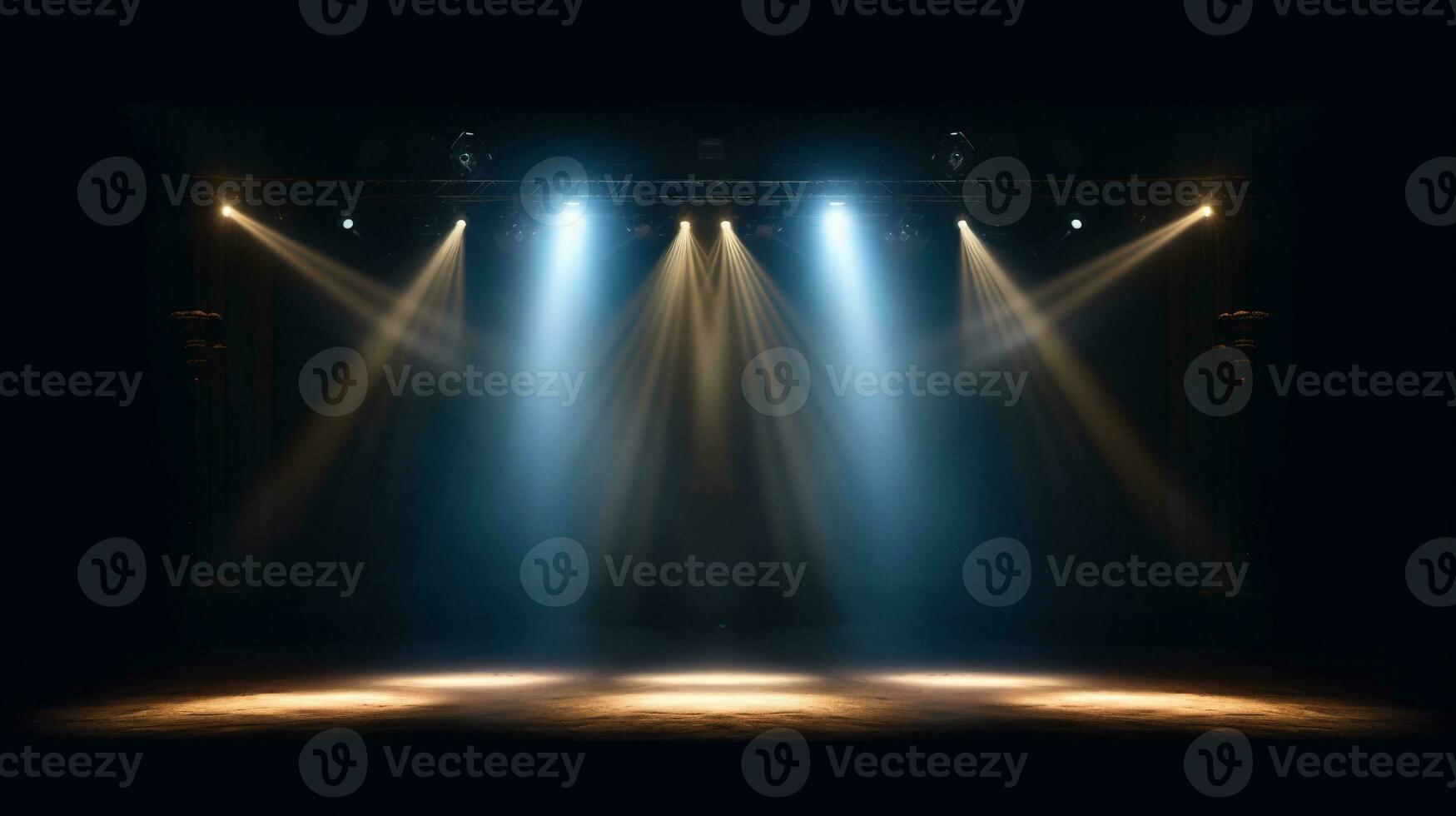 luces en escenario. destacar brilla en el escenario. Mancha Encendiendo en el escenario. ai generado foto