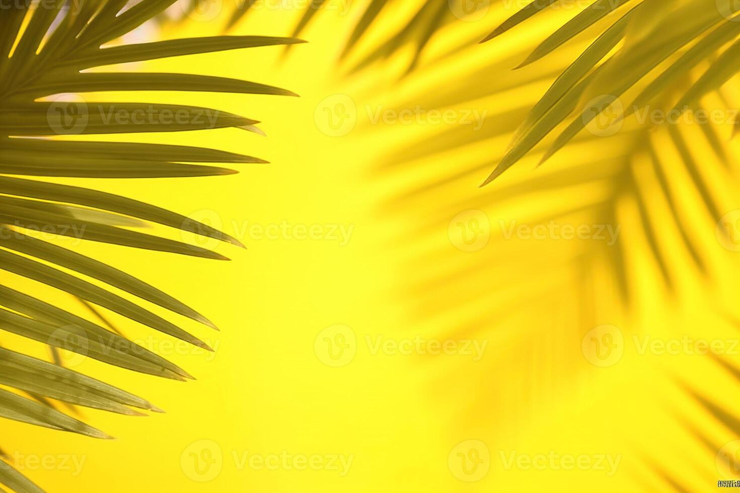 Palm leaves background. Yellow summer palm leaves shadow background. AI Generated photo