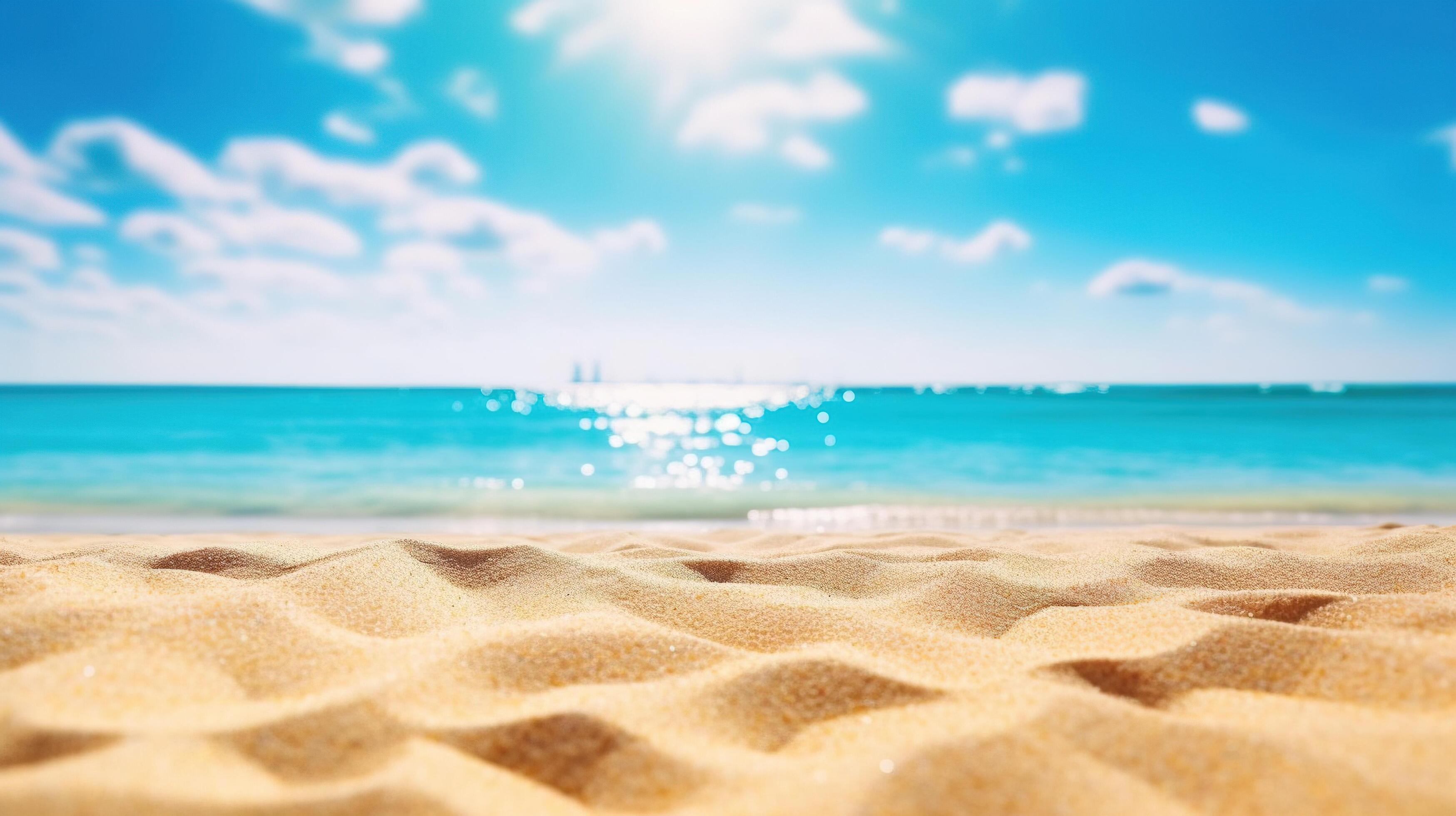 Sand beach and sky. Abstract blur defocused background. AI Generated