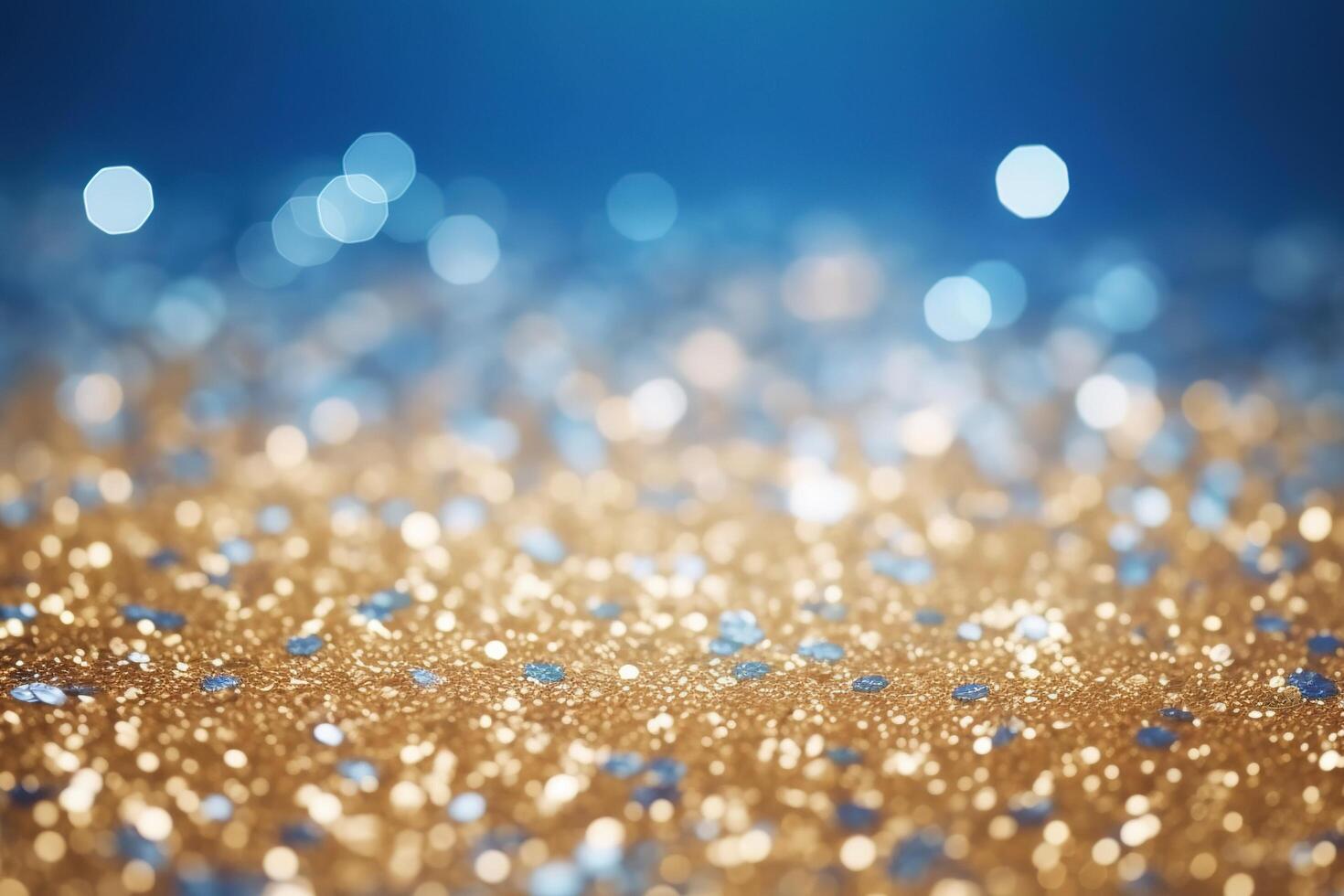 Background with bokeh. Abstract defocused gold and blue glitter