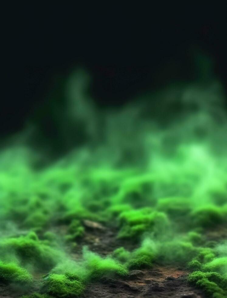 Smoke background. Green smog or fog spreads on ground. AI Generated photo