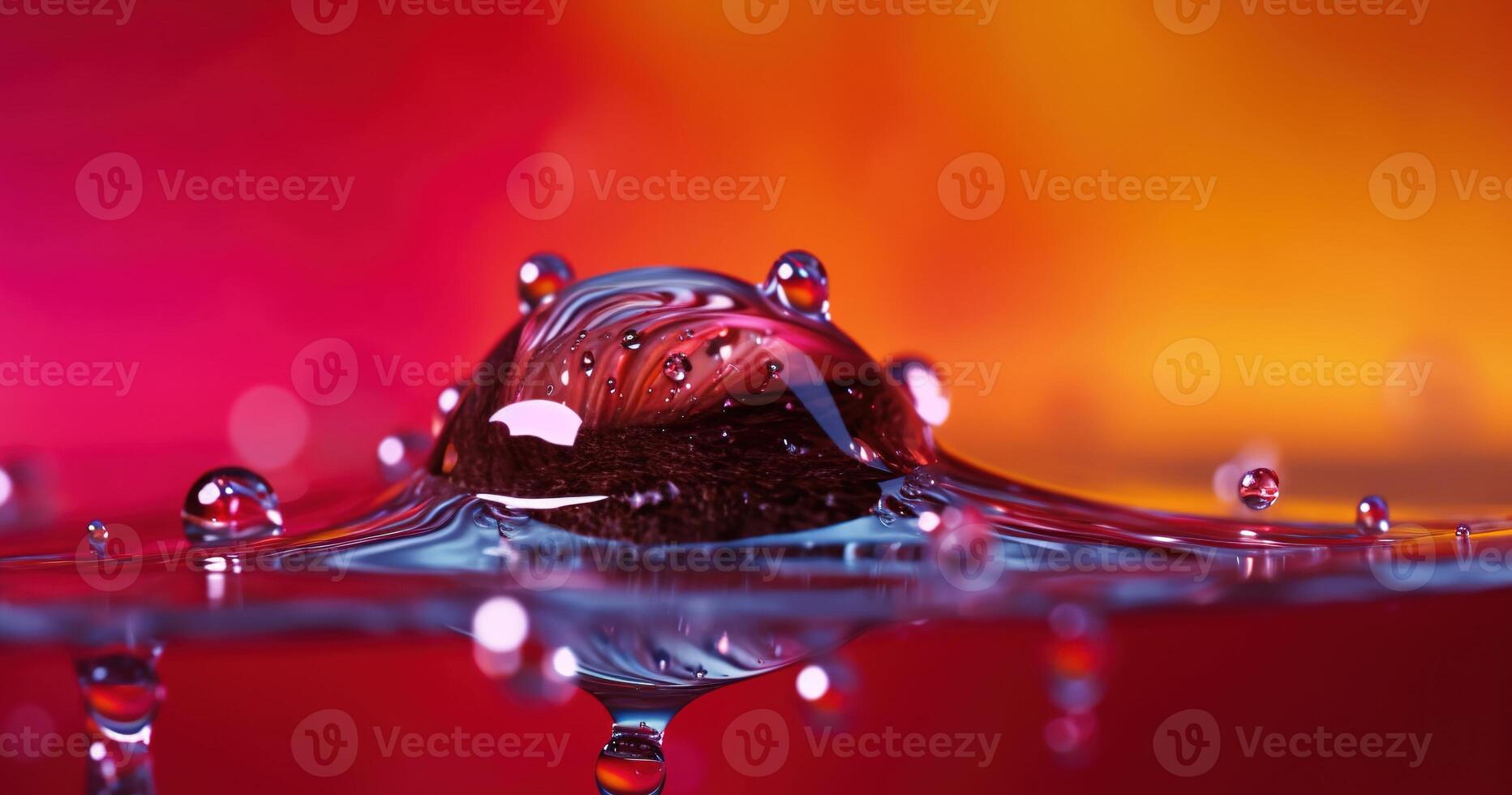 Drop on purple. Water droplets with a coloured background. AI Generated photo