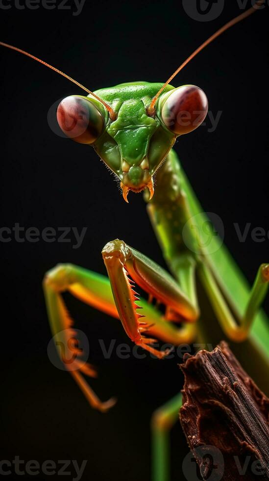 Praying mantis on leaf. European Mantis religiosa or Praying Mantis. AI Genereated photo