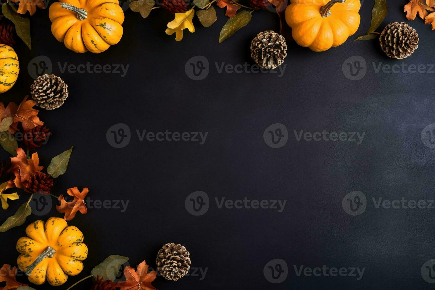 Halloween pumpkin frame. Halloween or Autumn Background on Chalkboard. AI Generated photo