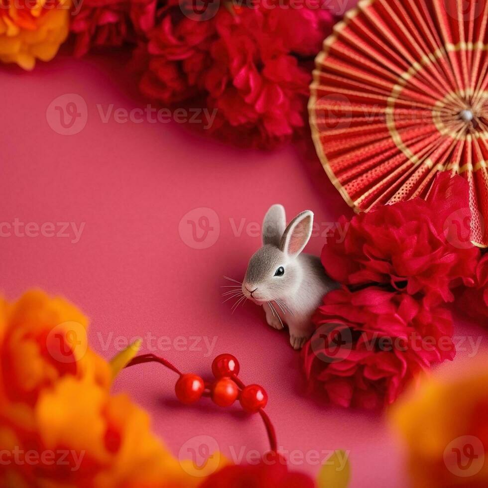 chino nuevo año decoraciones chino nuevo año año de el Conejo bandera. ai generado foto