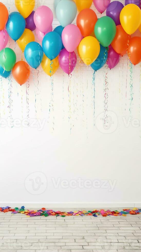 Colorful balloons and confetti. Colorful party balloons with confetti. AI Generated photo