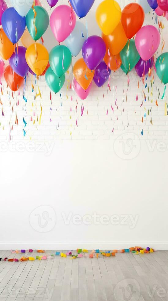 Colorful balloons and confetti. Colorful party balloons with confetti. AI Generated photo