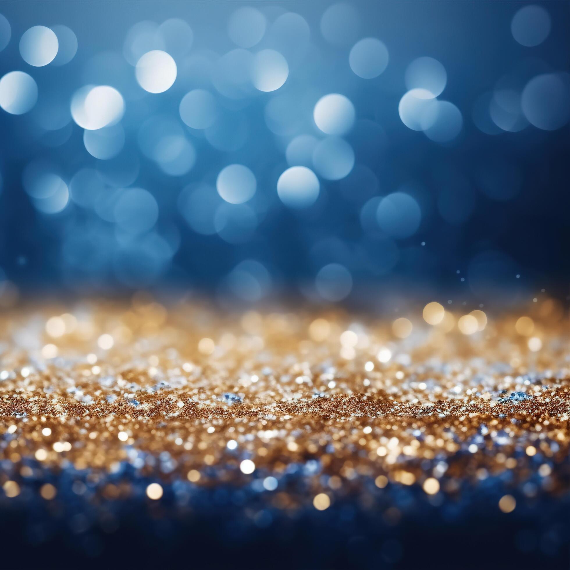 Background with bokeh. Abstract defocused gold and blue glitter