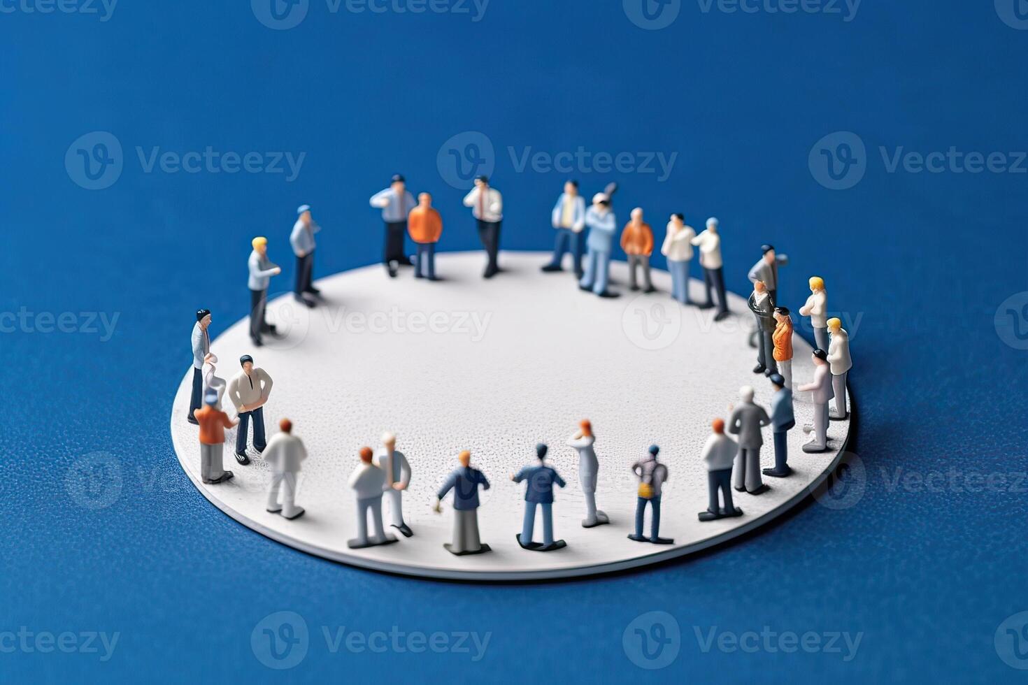illustration of miniature people in circle social network photo