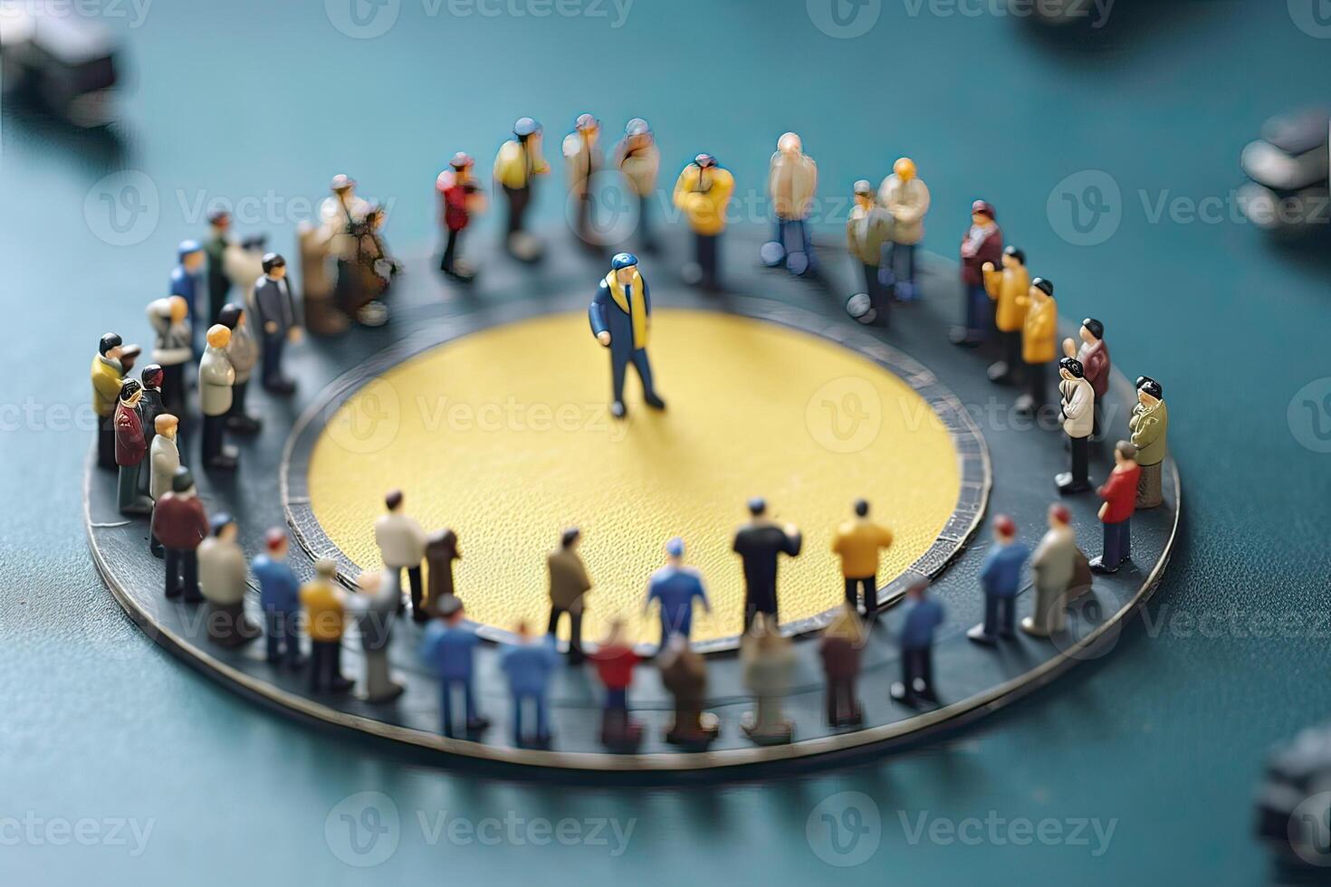 illustration of miniature people in circle social network photo