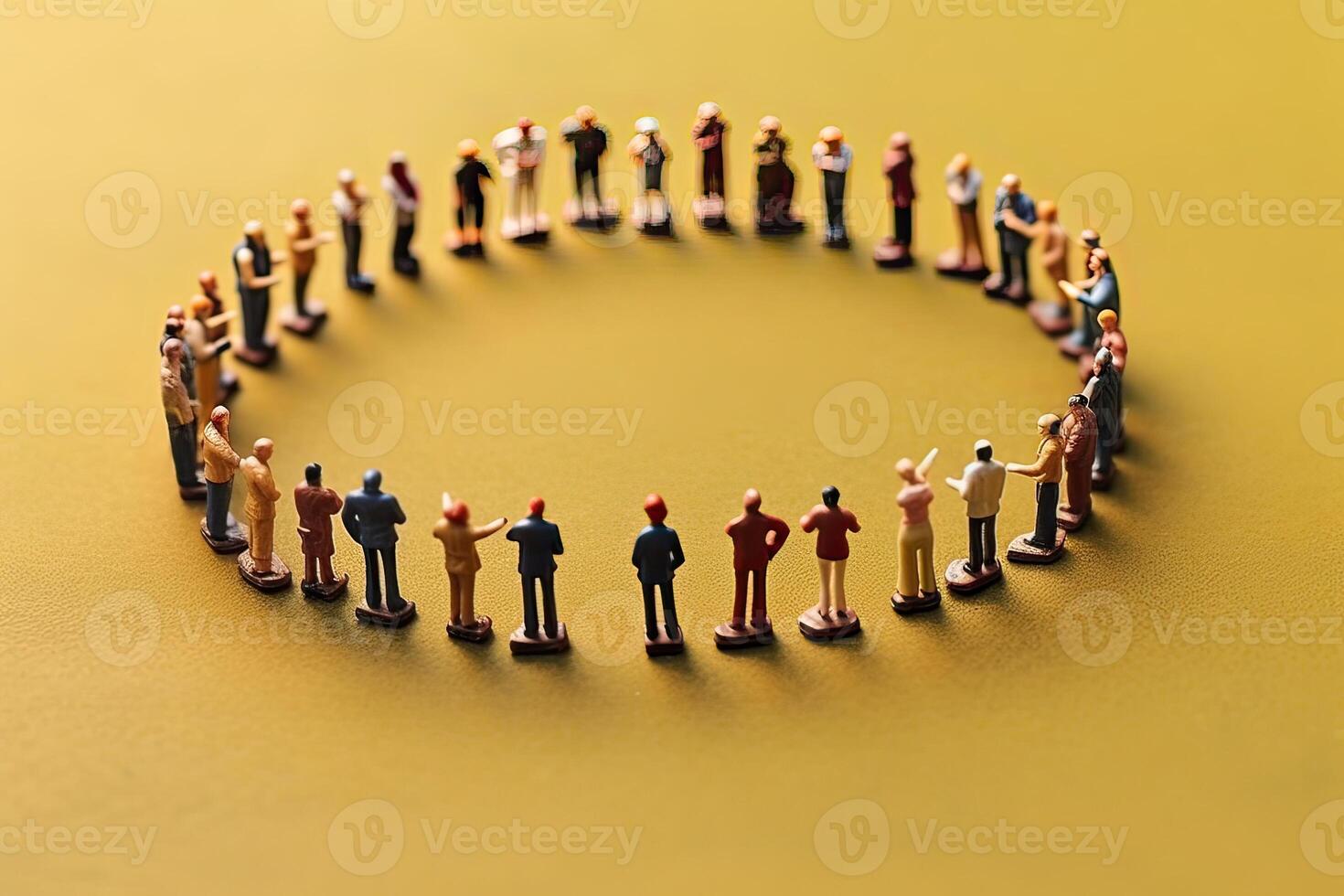 illustration of miniature people in circle social network photo