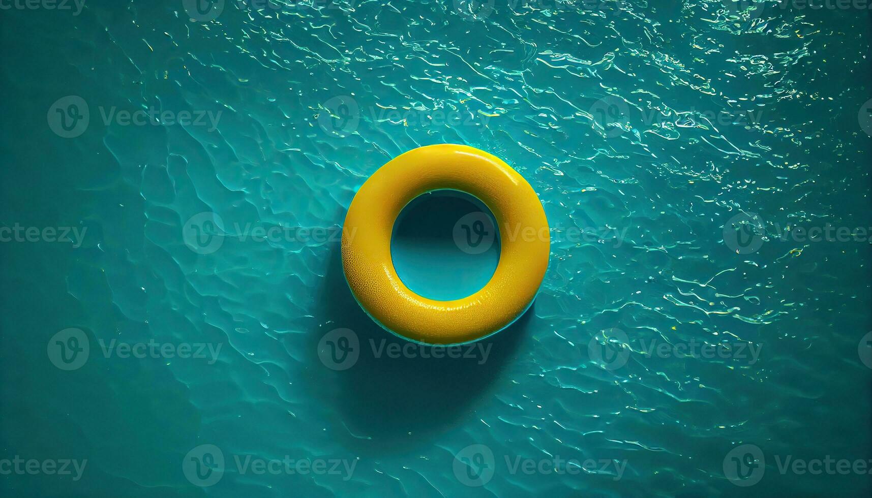 Generative AI illustration of water pool summer background with pool float ring. Summer blue aqua textured background photo