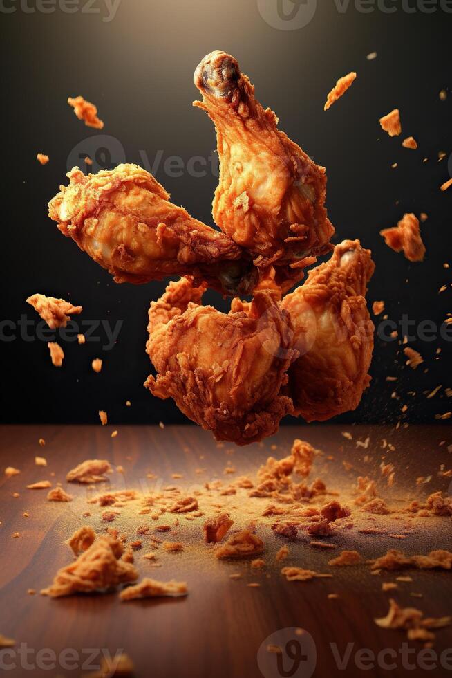 illustration of flying fried chicken plain background photo