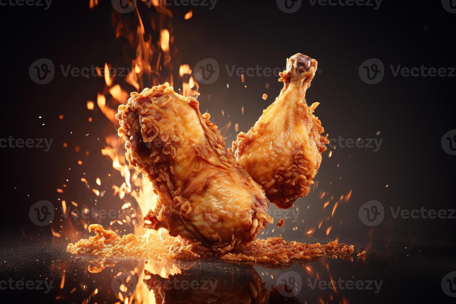 illustration of flying fried chicken plain background photo