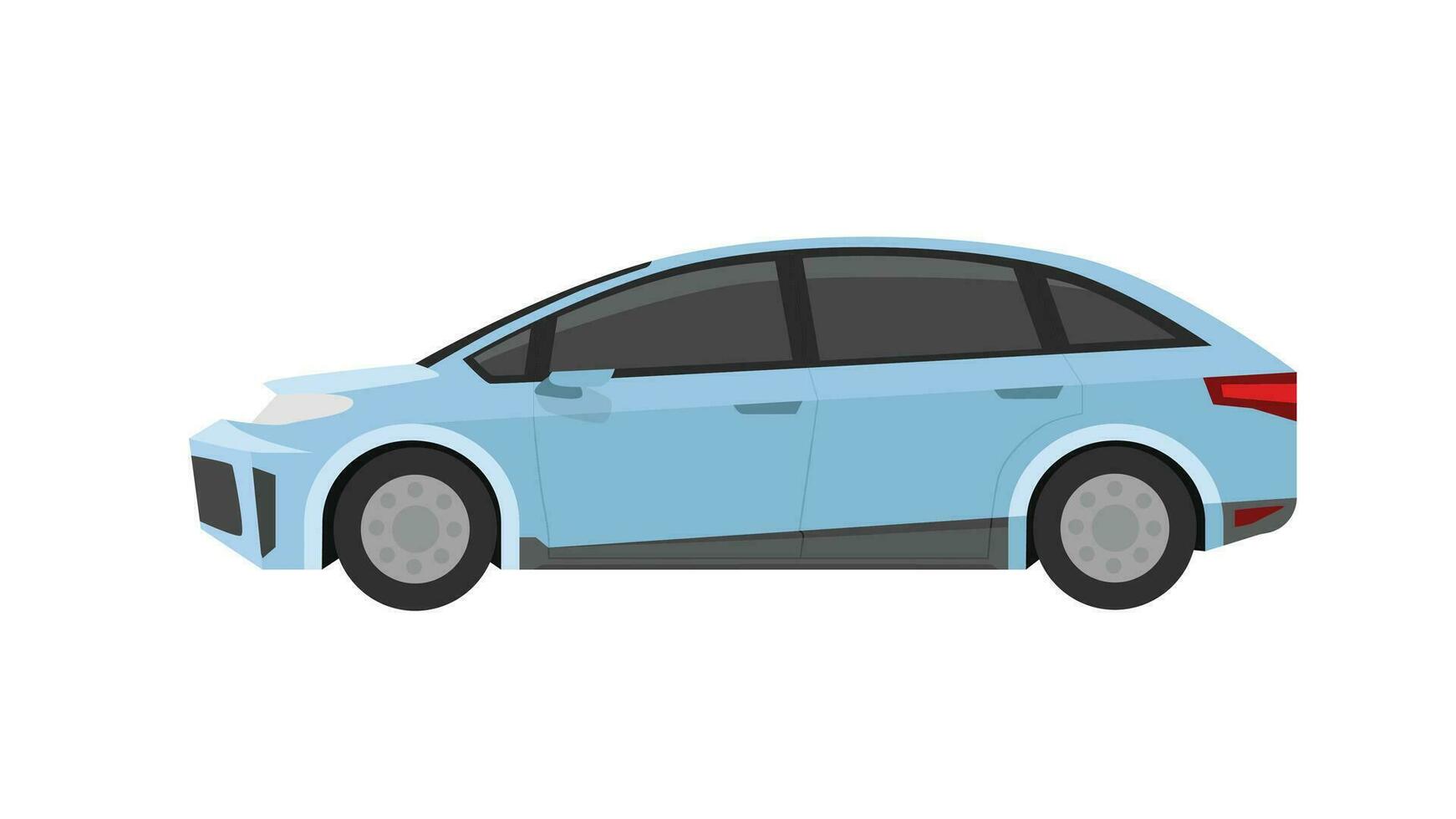 Concept vector illustration of detailed side of a flat blue sedan car. on isolated white background.