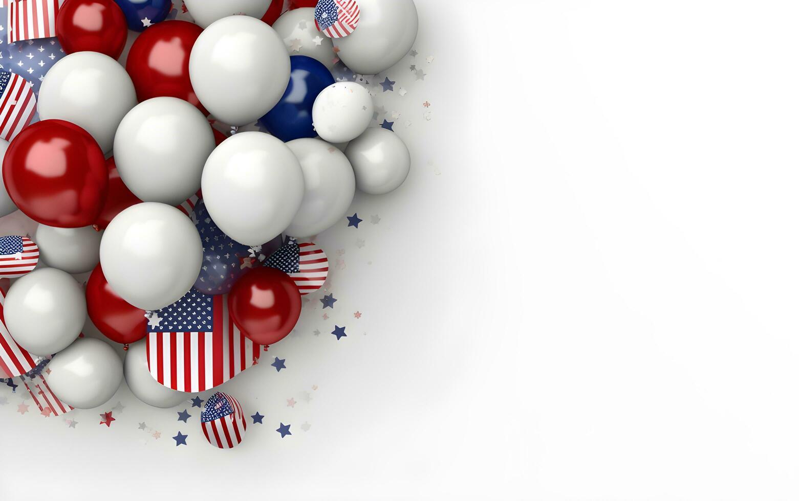 American flag with balloons on white background Independence day celebration background Generative AI photo