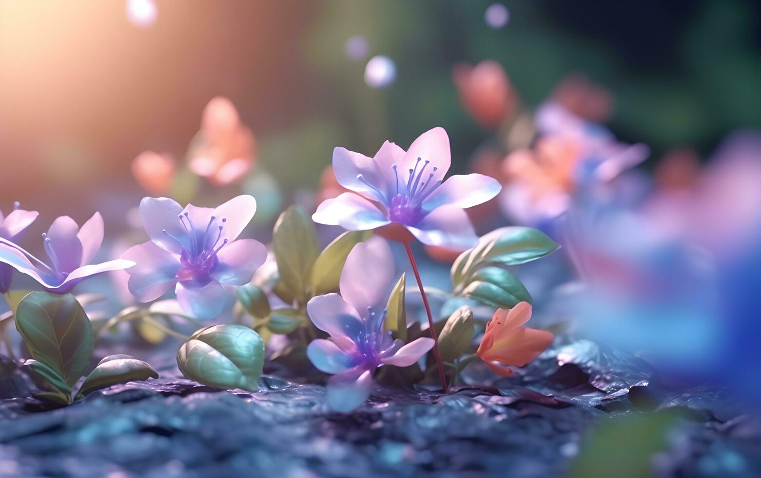 Colorful flowers with bokeh background. Generative AI photo