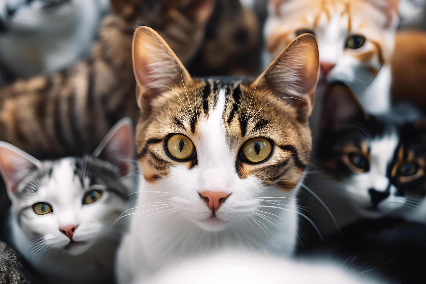Cat looking into the camera. International cat day. photo