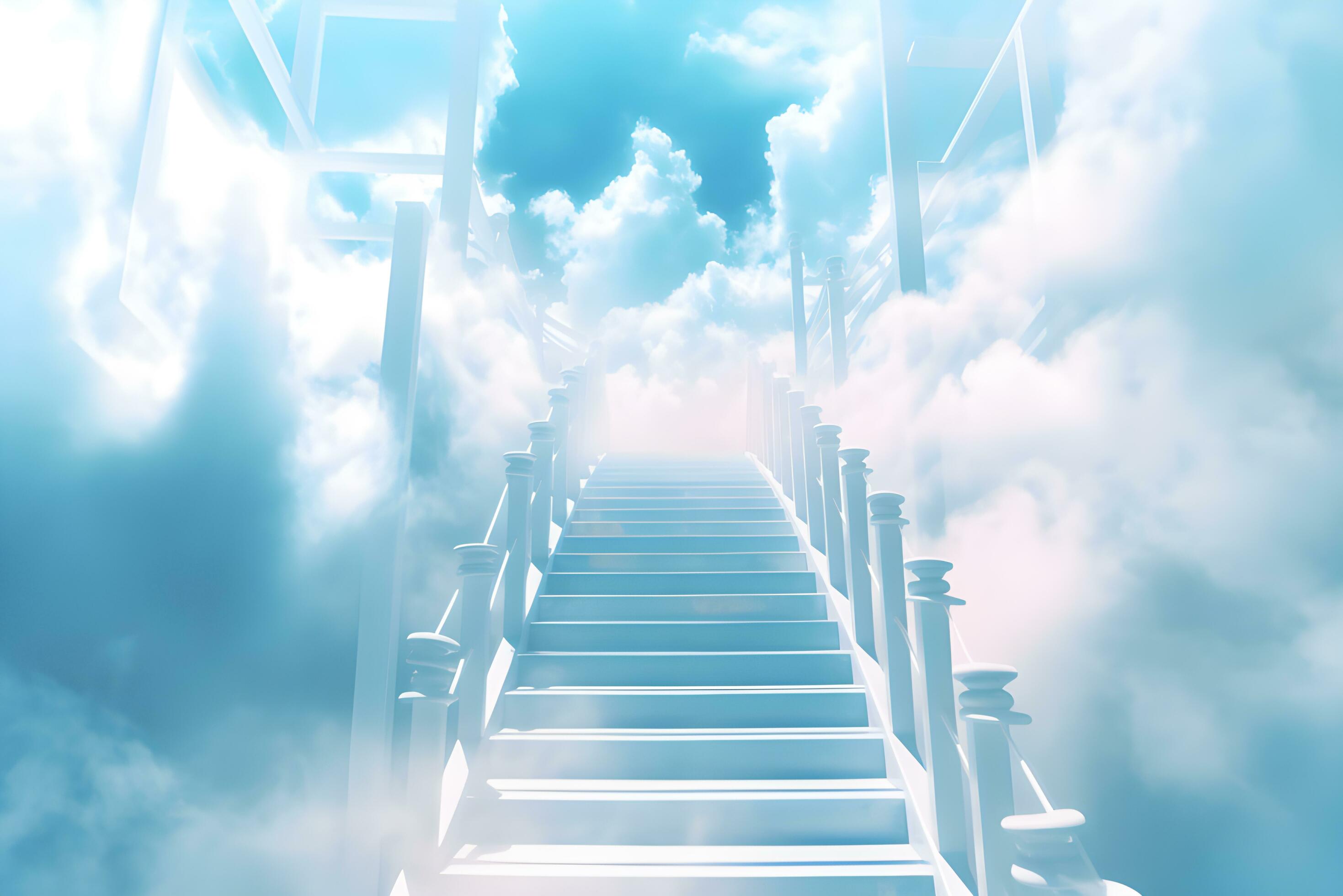 Cloud stairway to Heaven. Stairs in sky. Concept Religion