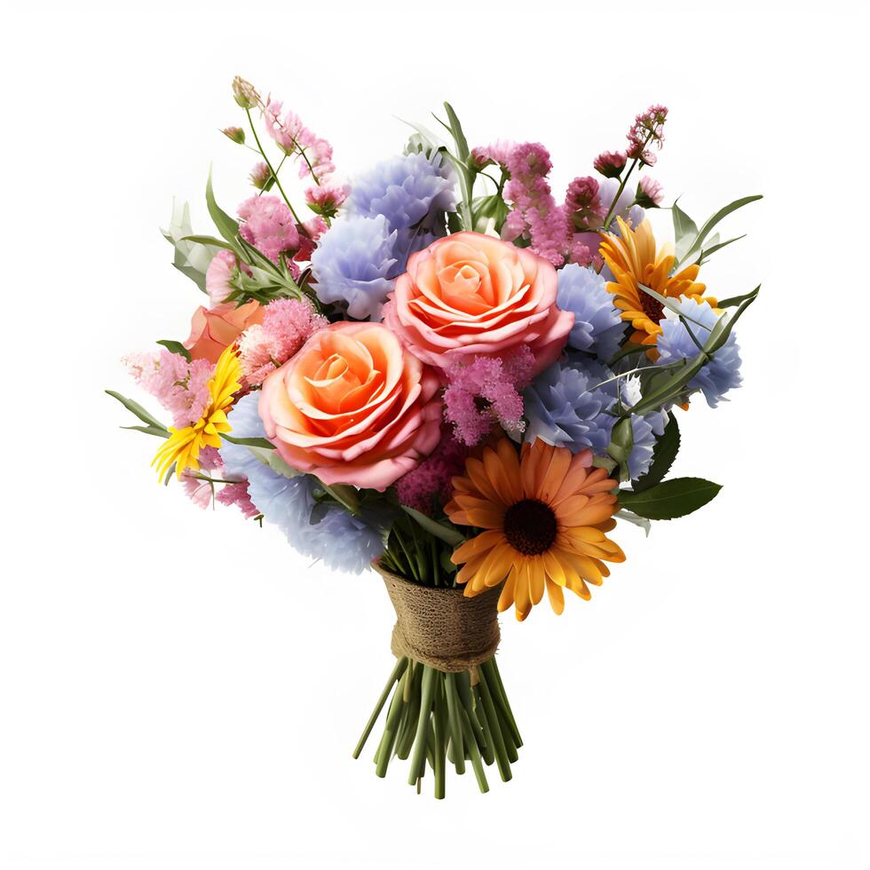 Beautiful bouquet of flowers on white background. photo
