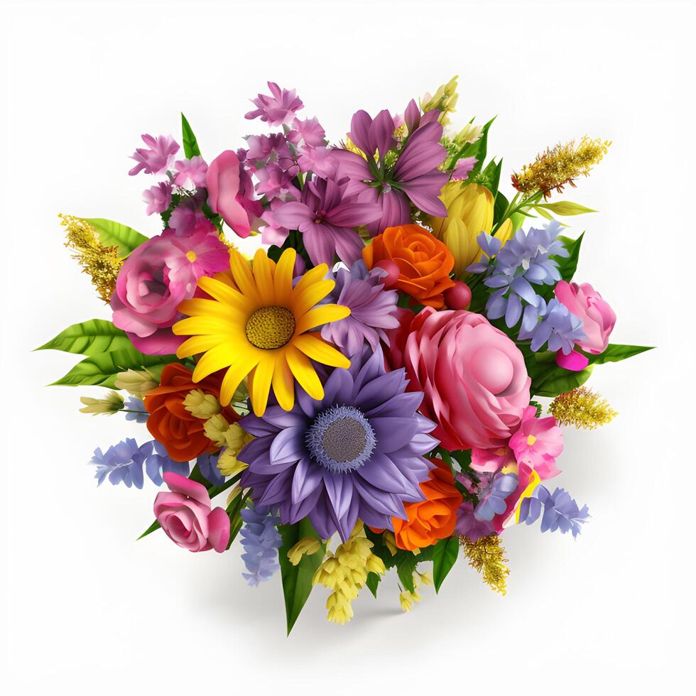 Beautiful bouquet of flowers on white background. photo