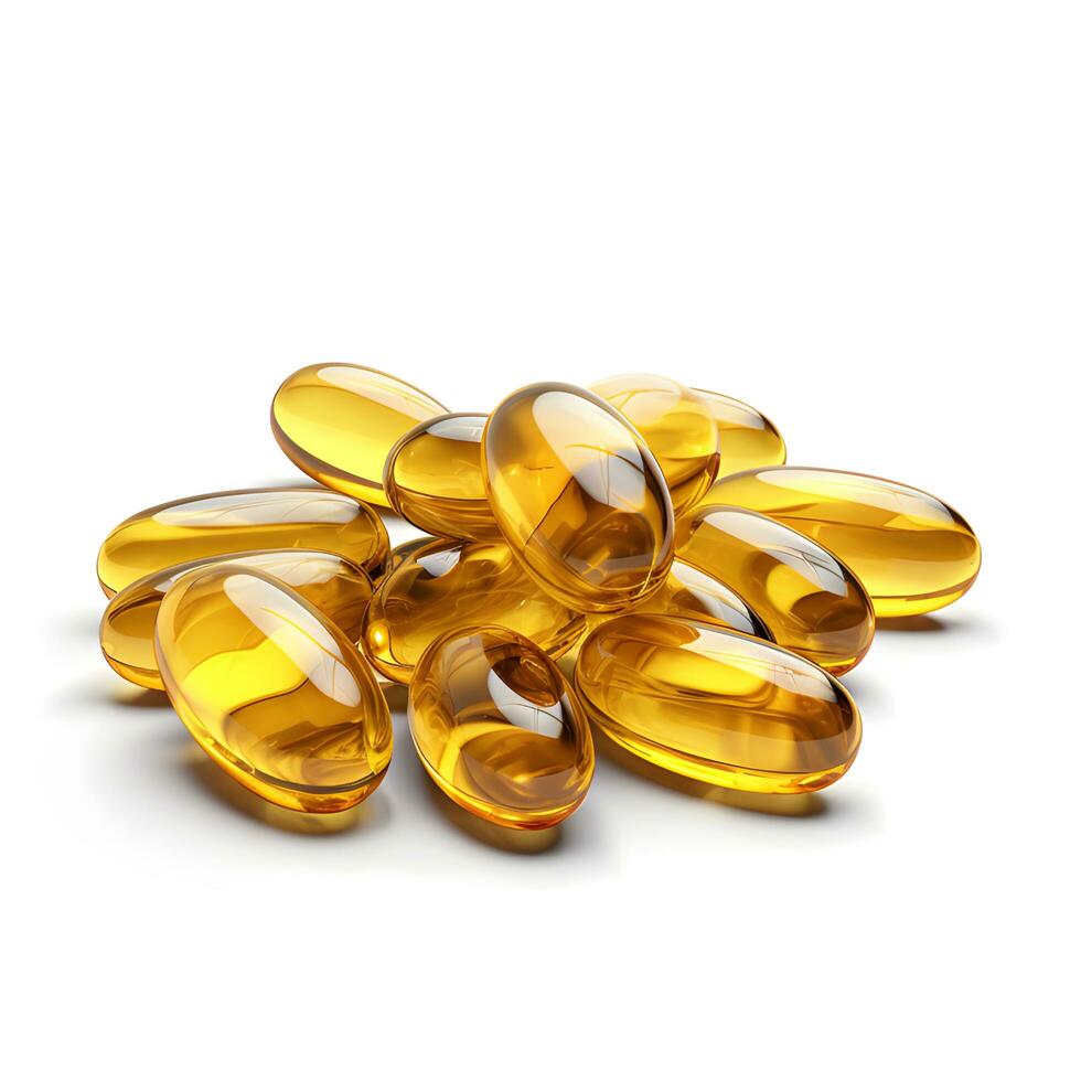 Omega-3 fish oil softgel capsules. Generative AI photo