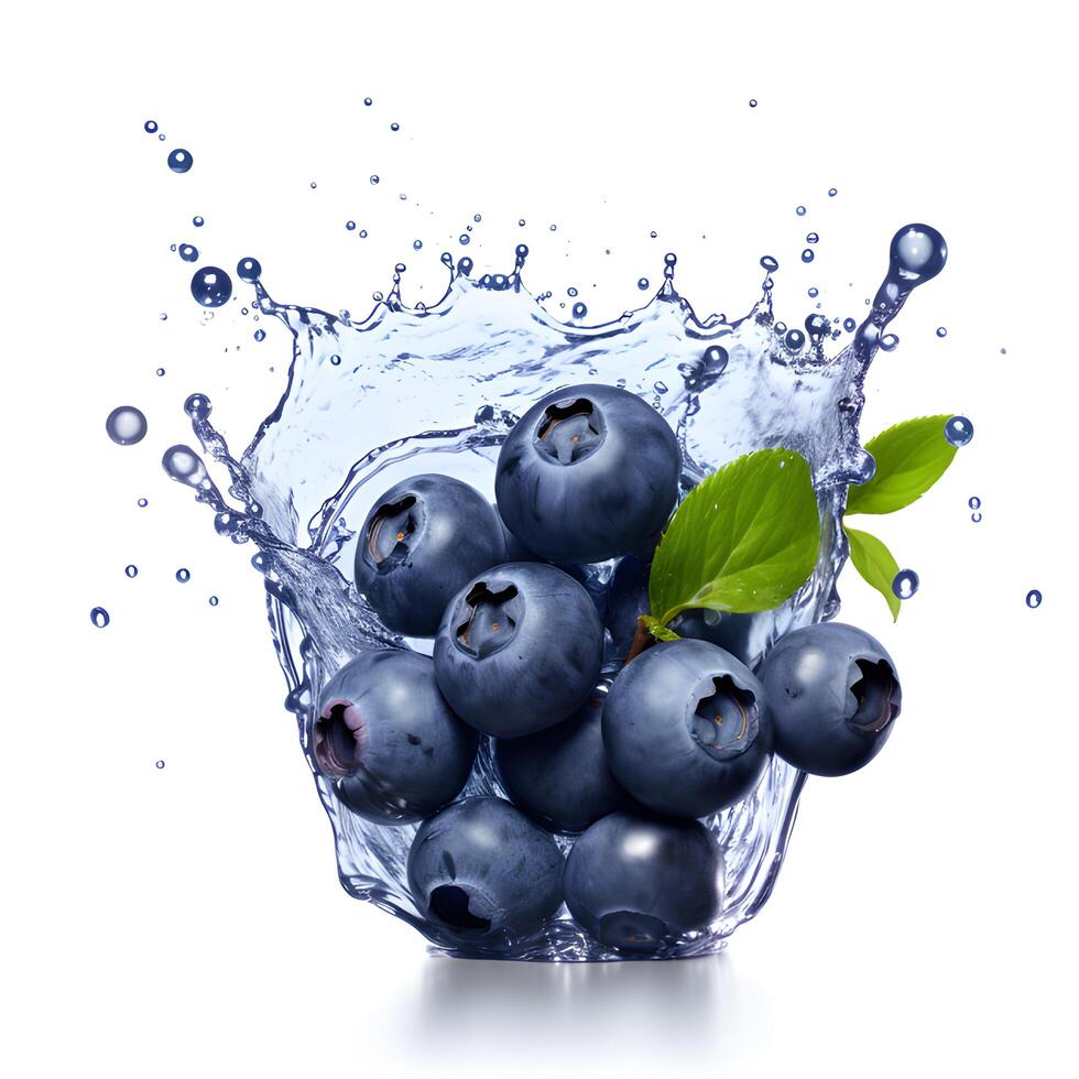 Blueberries with splash isolated on white. photo